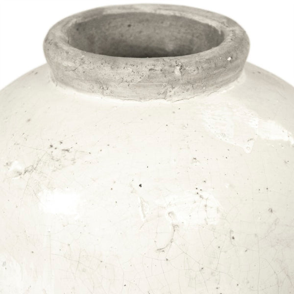Zentique Distressed White Bowl with Handcrafted Stoneware Finish — Rustic Farmhouse Centerpiece for Serving W15 x H23 x D15 4871L A25A