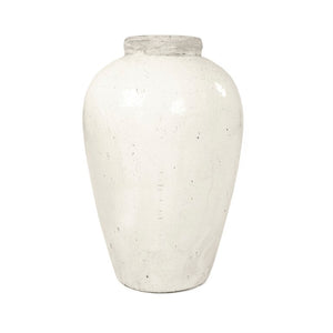Zentique Distressed White Bowl with Handcrafted Stoneware Finish — Rustic Farmhouse Centerpiece for Serving W15 x H23 x D15 4871L A25A