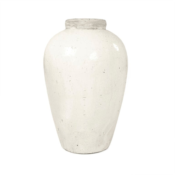 Zentique Distressed White Bowl with Handcrafted Stoneware Finish — Rustic Farmhouse Centerpiece for Serving W15 x H23 x D15 4871L A25A