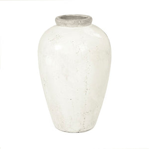 Zentique Distressed White Bowl with Handcrafted Stoneware Finish — Rustic Farmhouse Centerpiece for Serving W11.5 x H18 x D11.5 4871S A25A