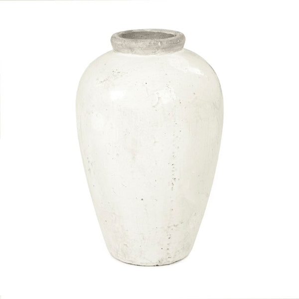Zentique Distressed White Bowl with Handcrafted Stoneware Finish — Rustic Farmhouse Centerpiece for Serving W11.5 x H18 x D11.5 4871S A25A