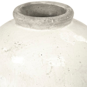 Zentique Distressed White Bowl with Handcrafted Stoneware Finish — Rustic Farmhouse Centerpiece for Serving W11.5 x H18 x D11.5 4871S A25A
