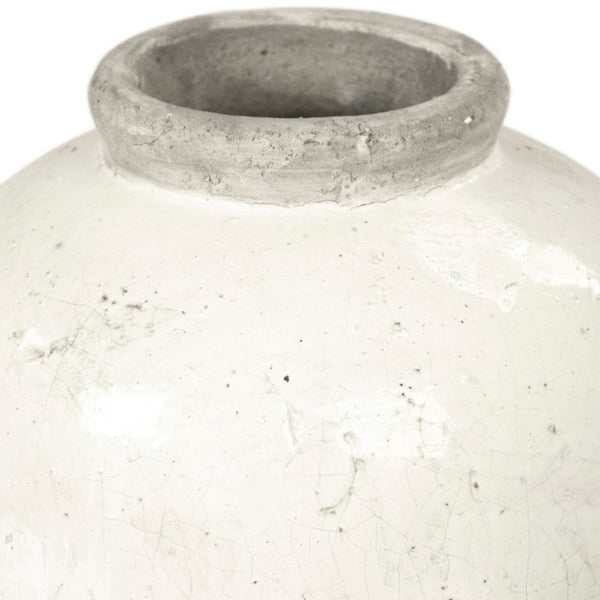 Zentique Distressed White Bowl with Handcrafted Stoneware Finish — Rustic Farmhouse Centerpiece for Serving W11.5 x H18 x D11.5 4871S A25A
