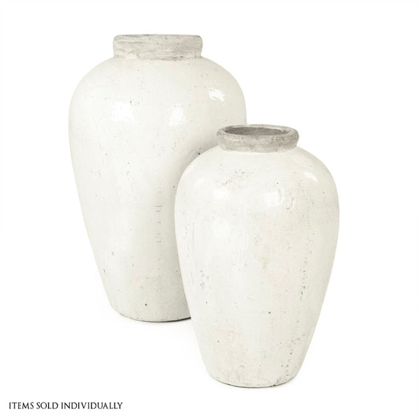 Zentique Distressed White Bowl with Handcrafted Stoneware Finish — Rustic Farmhouse Centerpiece for Serving W15 x H23 x D15 4871L A25A