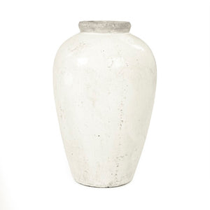 Zentique Distressed White Bowl with Handcrafted Stoneware Finish — Rustic Farmhouse Centerpiece for Serving W11.5 x H18 x D11.5 4871S A25A