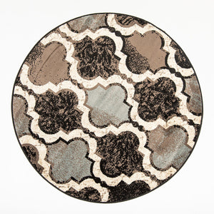 Homeroots 5' Round Chocolate Round Quatrefoil Power Loom Distressed Stain Resistant Area Rug  Polypropylene 487201