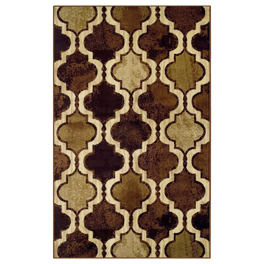 Homeroots 5' X 8' Coffee Quatrefoil Power Loom Distressed Stain Resistant Area Rug  Polypropylene 487207