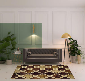 Homeroots 5' X 8' Coffee Quatrefoil Power Loom Distressed Stain Resistant Area Rug  Polypropylene 487207