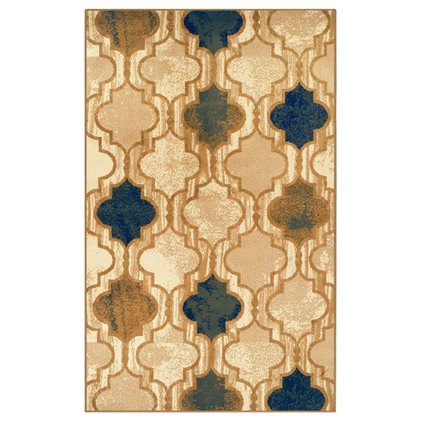 Homeroots 5' X 8' Cream Quatrefoil Power Loom Distressed Stain Resistant Area Rug  Polypropylene 487210