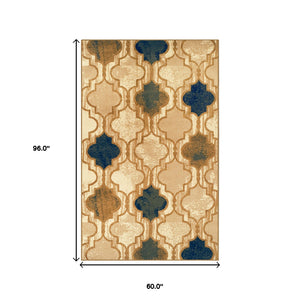 Homeroots 5' X 8' Cream Quatrefoil Power Loom Distressed Stain Resistant Area Rug  Polypropylene 487210