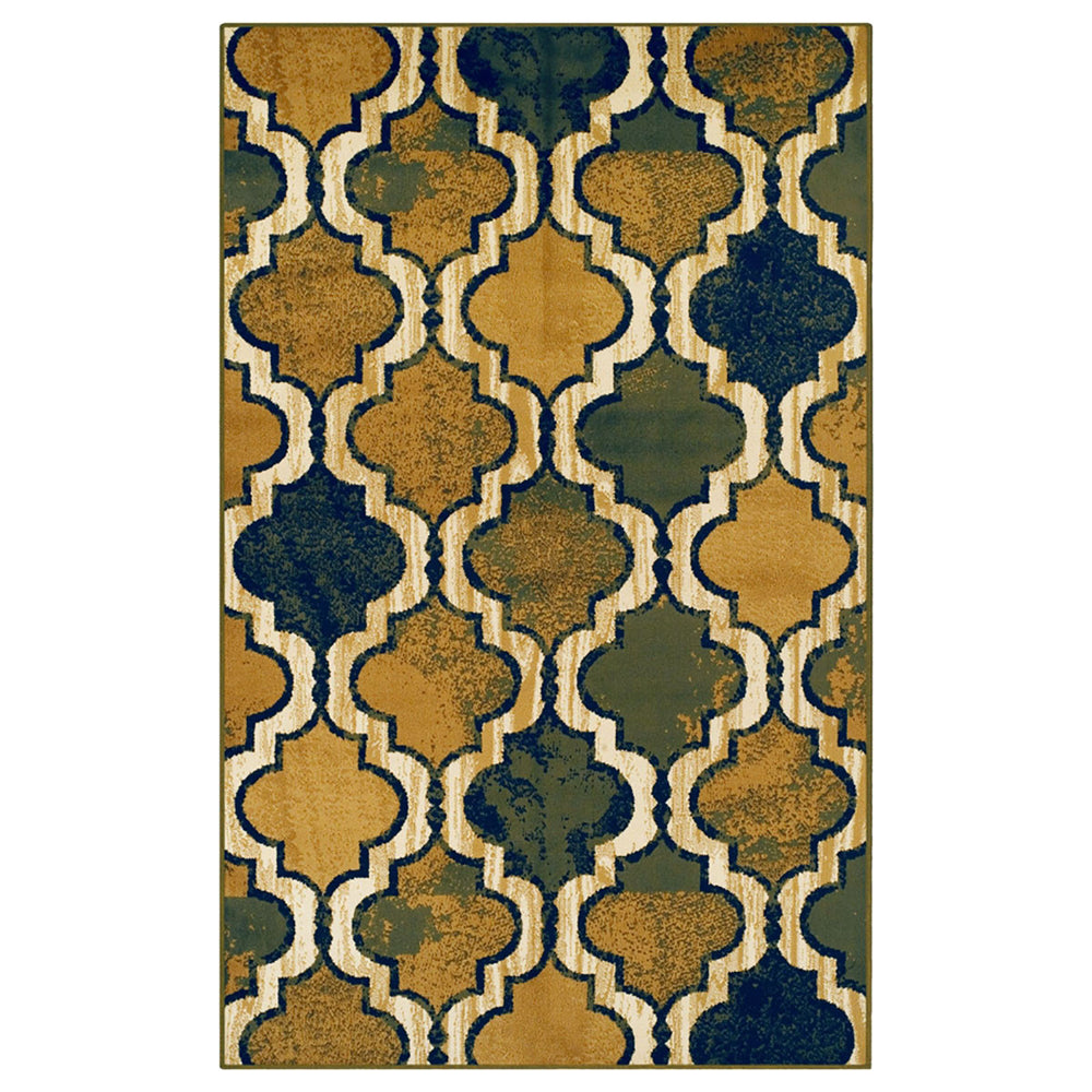 Homeroots 5' X 8' Green Quatrefoil Power Loom Distressed Stain Resistant Area Rug  Polypropylene 487212