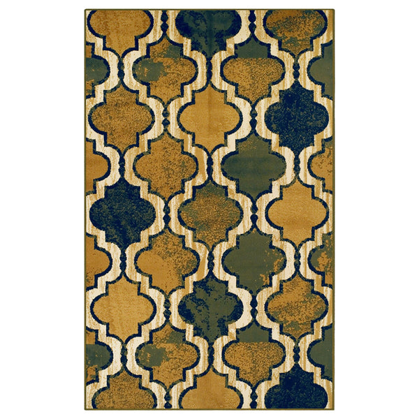 Homeroots 5' X 8' Green Quatrefoil Power Loom Distressed Stain Resistant Area Rug  Polypropylene 487212