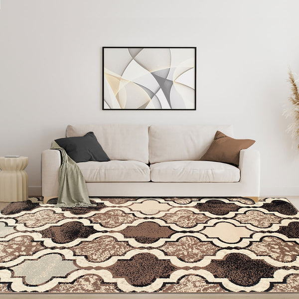 Homeroots 5' X 8' Ivory Quatrefoil Power Loom Distressed Stain Resistant Area Rug  Polypropylene 487215