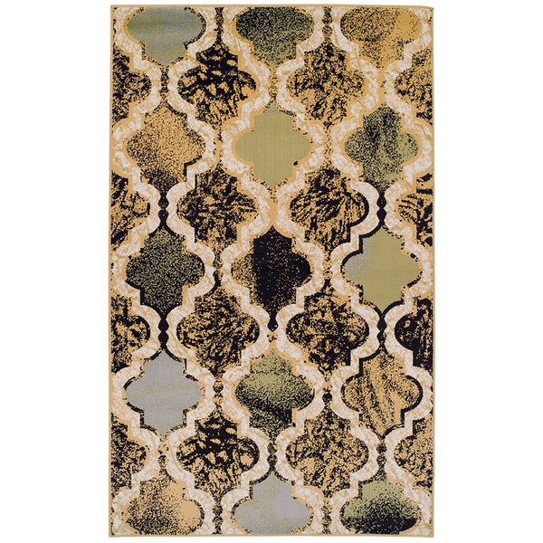 Homeroots 5' X 8' Multi Color Quatrefoil Power Loom Distressed Stain Resistant Area Rug  Polypropylene 487216
