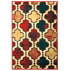 Homeroots 5' X 8' Red Blue Quatrefoil Power Loom Distressed Stain Resistant Area Rug  Polypropylene 487217