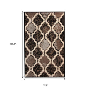 Homeroots 6' X 9' Chocolate Quatrefoil Power Loom Distressed Stain Resistant Area Rug  Polypropylene 487219