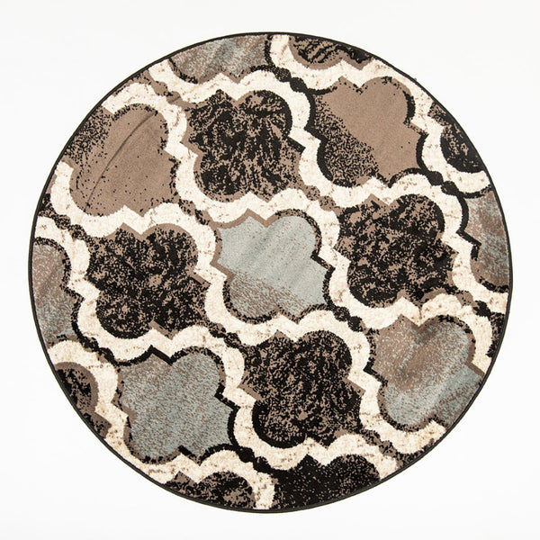 HomeRoots 8' Distressed Quatrefoil Round Rug – Soft, Durable Design for Modern Living Spaces and Family Life Chocolate 487226
