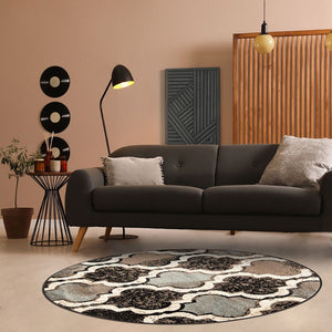 HomeRoots 8' Distressed Quatrefoil Round Rug – Soft, Durable Design for Modern Living Spaces and Family Life Chocolate 487226