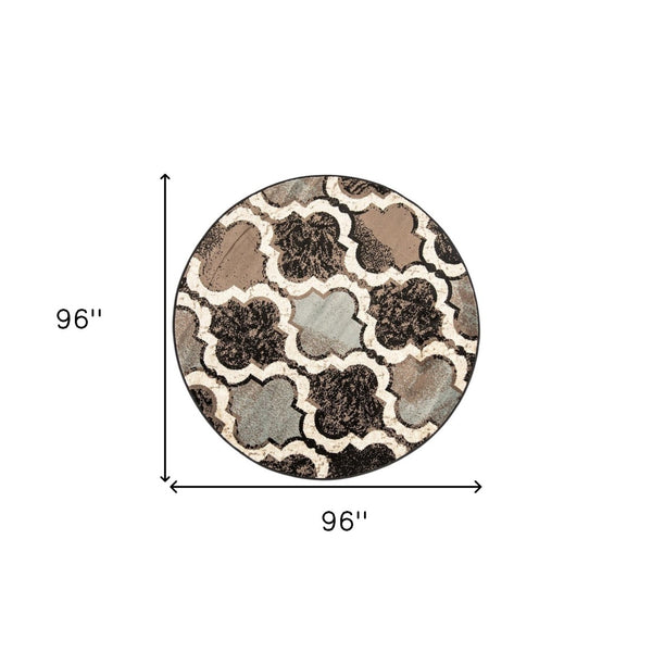 HomeRoots 8' Distressed Quatrefoil Round Rug – Soft, Durable Design for Modern Living Spaces and Family Life Chocolate 487226