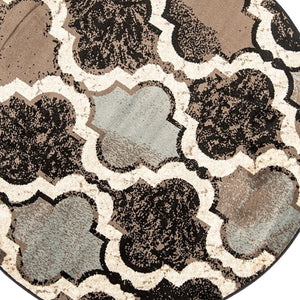 HomeRoots 8' Distressed Quatrefoil Round Rug – Soft, Durable Design for Modern Living Spaces and Family Life Chocolate 487226