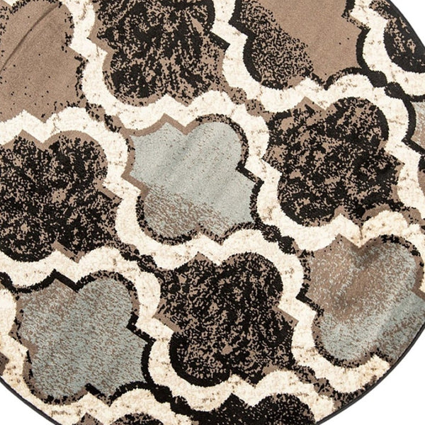 HomeRoots 8' Distressed Quatrefoil Round Rug – Soft, Durable Design for Modern Living Spaces and Family Life Chocolate 487226