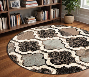 HomeRoots 8' Distressed Quatrefoil Round Rug – Soft, Durable Design for Modern Living Spaces and Family Life Chocolate 487226