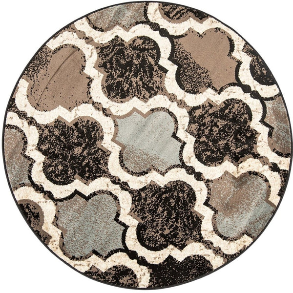 HomeRoots 8' Distressed Quatrefoil Round Rug – Soft, Durable Design for Modern Living Spaces and Family Life Chocolate 487226