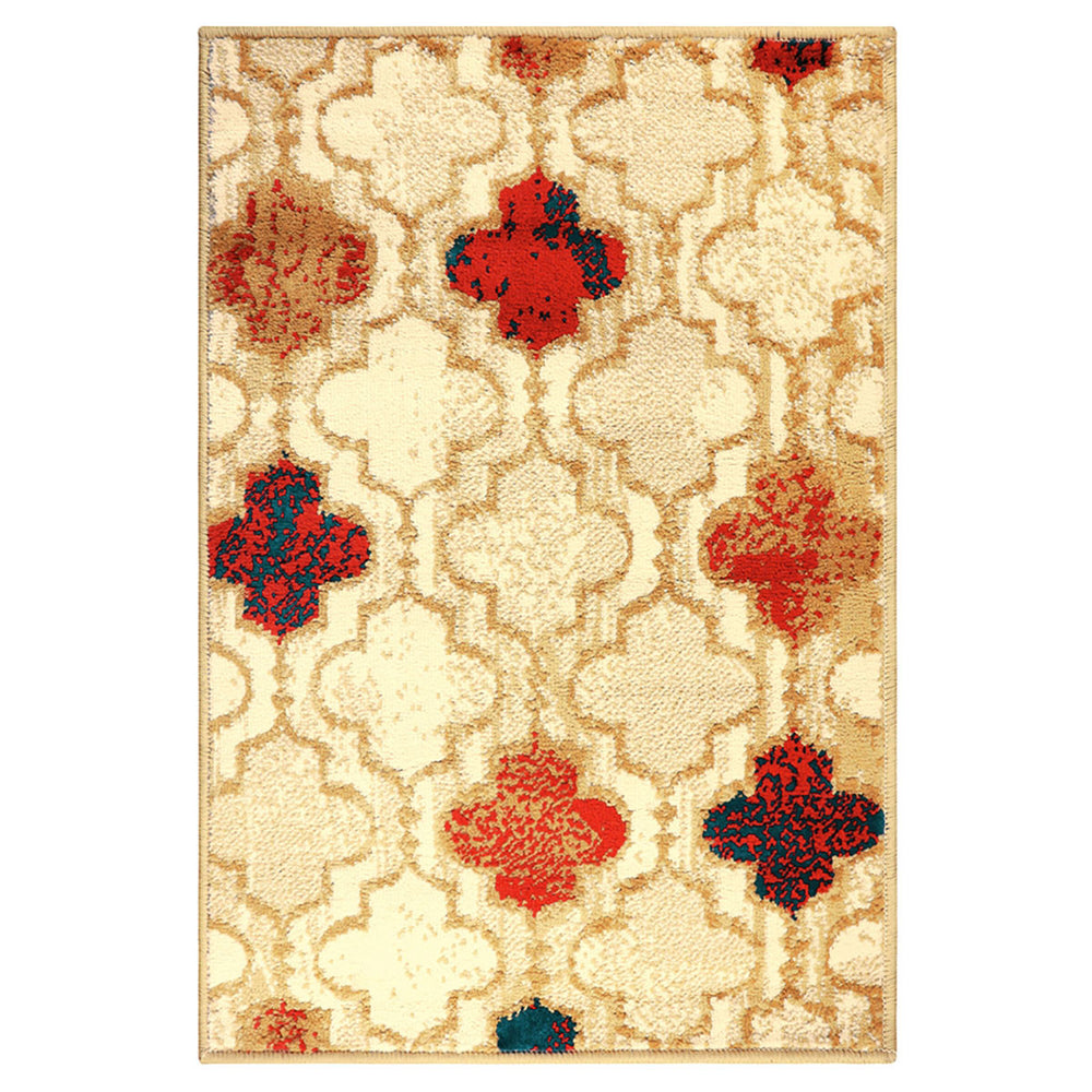 Homeroots 8' X 10' Beige Quatrefoil Power Loom Distressed Stain Resistant Area Rug  Polypropylene 487228