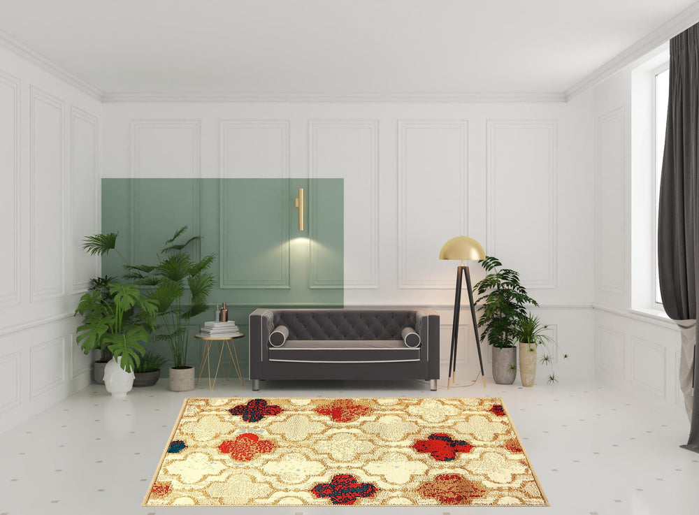 Homeroots 8' X 10' Beige Quatrefoil Power Loom Distressed Stain Resistant Area Rug  Polypropylene 487228