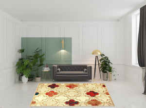 Homeroots 8' X 10' Beige Quatrefoil Power Loom Distressed Stain Resistant Area Rug  Polypropylene 487228