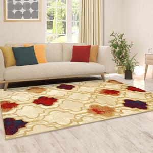 Homeroots 8' X 10' Beige Quatrefoil Power Loom Distressed Stain Resistant Area Rug  Polypropylene 487228