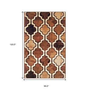Homeroots 8' X 10' Brown Quatrefoil Power Loom Distressed Stain Resistant Area Rug  Polypropylene 487229