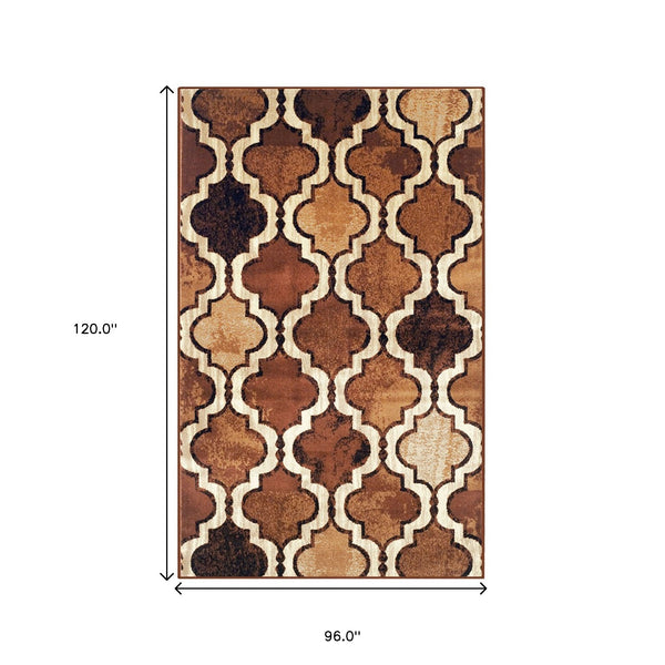 Homeroots 8' X 10' Brown Quatrefoil Power Loom Distressed Stain Resistant Area Rug  Polypropylene 487229