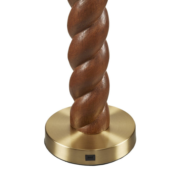 English Elm 1- Piece Faux Wood Resin Table Lamp Fluted Shade Usb-c Port for Bedroom Desk B035P482923