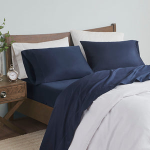 JLA Home Madison Park - Pima long-staple cotton sheets with Baratta hemstitching for breathable, durable luxury and easy care Navy MP20-7999