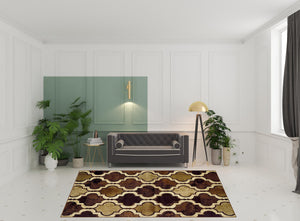 Homeroots 8' X 10' Coffee Quatrefoil Power Loom Distressed Stain Resistant Area Rug  Polypropylene 487230