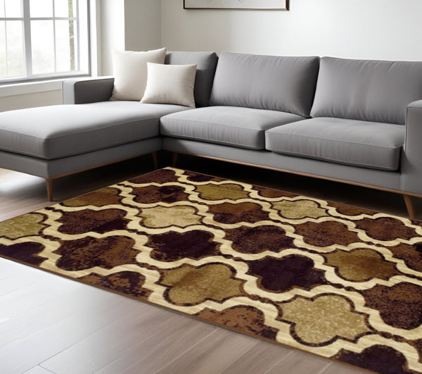 HomeRoots 8' Coffee Beige and Black Quatrefoil Area Rug - Durable, Stain-Resistant Design for Any Room 8' X 10' 487230