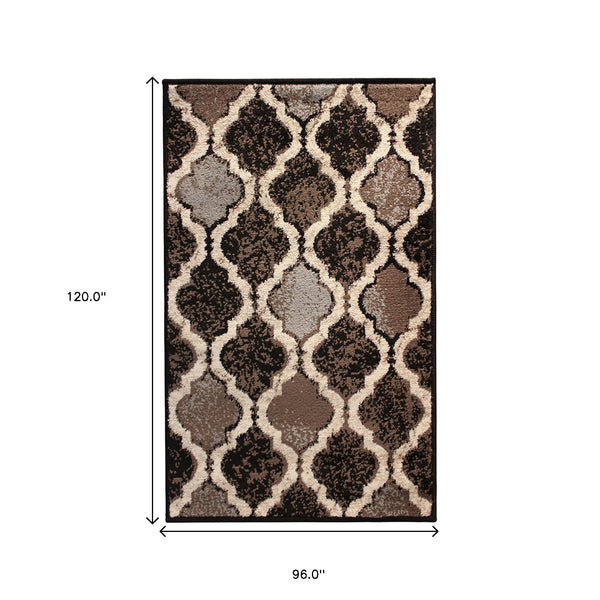 Homeroots 8' X 10' Chocolate Quatrefoil Power Loom Distressed Stain Resistant Area Rug  Polypropylene 487232