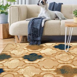 Homeroots 8' X 10' Cream Quatrefoil Power Loom Distressed Stain Resistant Area Rug  Polypropylene 487233