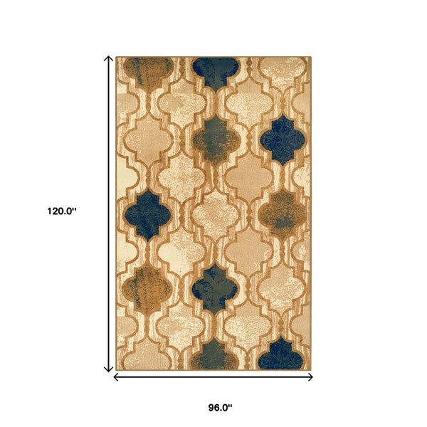 Homeroots 8' X 10' Cream Quatrefoil Power Loom Distressed Stain Resistant Area Rug  Polypropylene 487233