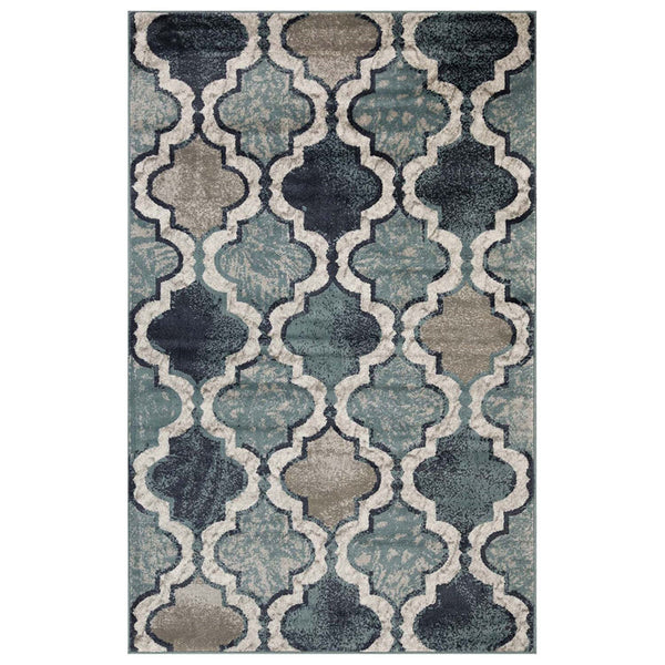 Homeroots 8' X 10' Deep Royal Quatrefoil Power Loom Distressed Stain Resistant Area Rug  Polypropylene 487234