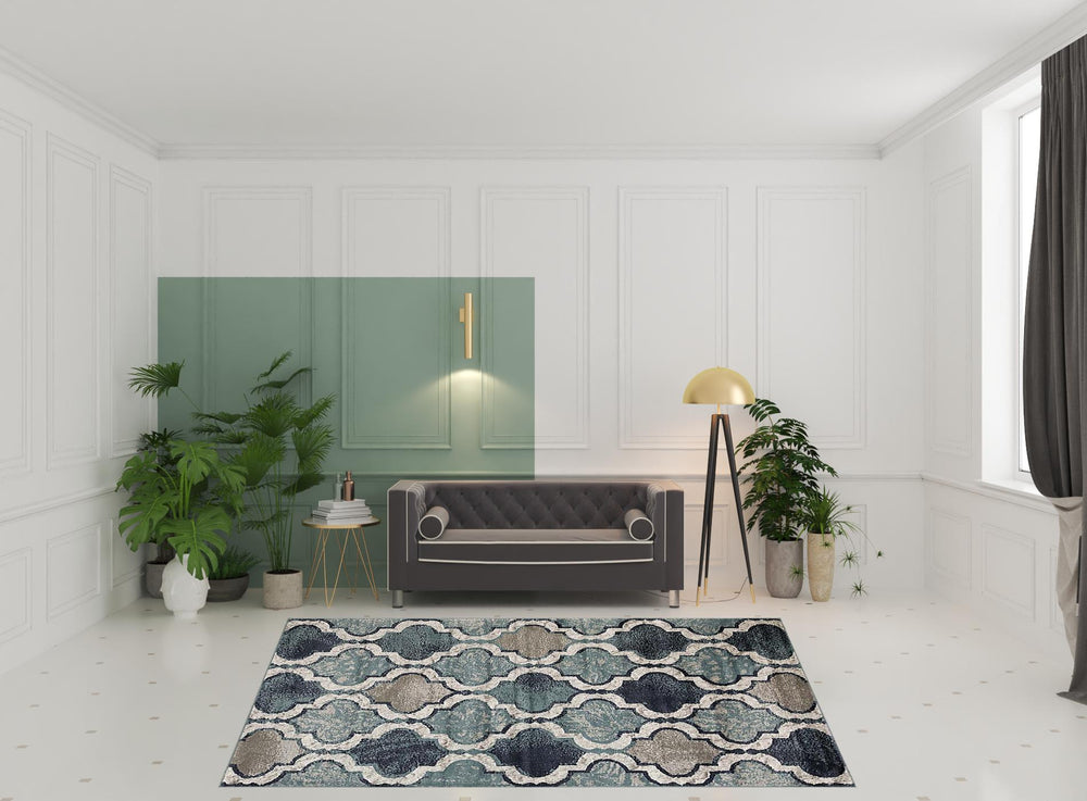 Homeroots 8' X 10' Deep Royal Quatrefoil Power Loom Distressed Stain Resistant Area Rug  Polypropylene 487234