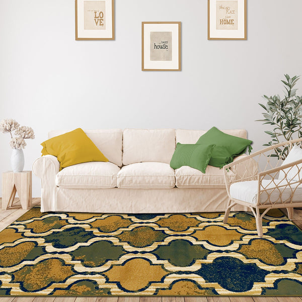 Homeroots 8' X 10' Green Quatrefoil Power Loom Distressed Stain Resistant Area Rug  Polypropylene 487235