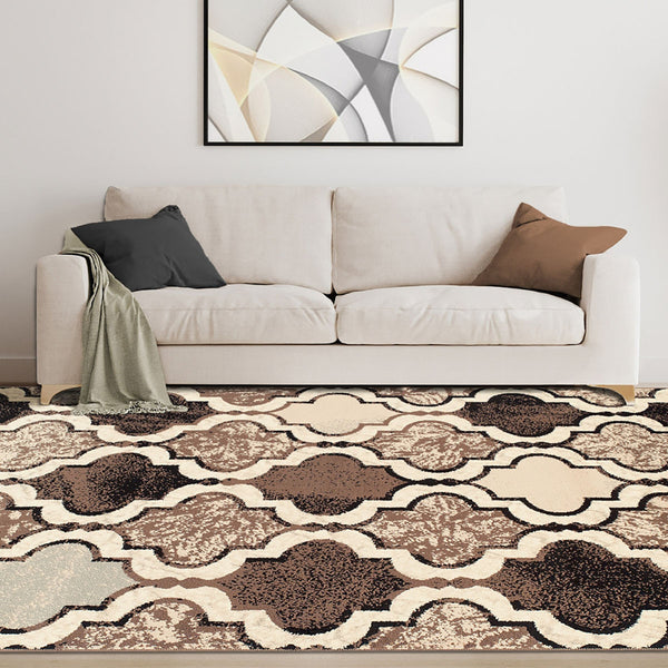 Homeroots 8' X 10' Ivory Quatrefoil Power Loom Distressed Stain Resistant Area Rug  Polypropylene 487238