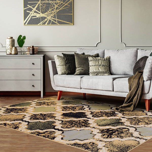 HomeRoots 8' Black and Ivory Quatrefoil Distressed Area Rug - Durable, Stain-Resistant Design for Stylish Homes 8' X 10' 487239
