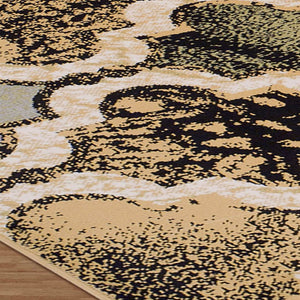 HomeRoots 8' Black and Ivory Quatrefoil Distressed Area Rug - Durable, Stain-Resistant Design for Stylish Homes 8' X 10' 487239