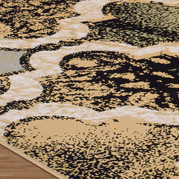 HomeRoots 8' Black and Ivory Quatrefoil Distressed Area Rug - Durable, Stain-Resistant Design for Stylish Homes 8' X 10' 487239
