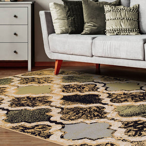 HomeRoots 8' Black and Ivory Quatrefoil Distressed Area Rug - Durable, Stain-Resistant Design for Stylish Homes 8' X 10' 487239