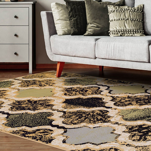 HomeRoots 8' Black and Ivory Quatrefoil Distressed Area Rug - Durable, Stain-Resistant Design for Stylish Homes 8' X 10' 487239