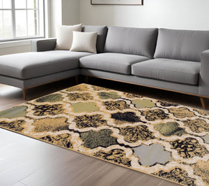 HomeRoots 8' Black and Ivory Quatrefoil Distressed Area Rug - Durable, Stain-Resistant Design for Stylish Homes 8' X 10' 487239